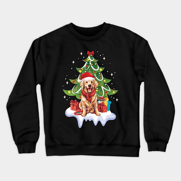 Merry Christmas Tree With Golden Retriever Dog Crewneck Sweatshirt by myreed